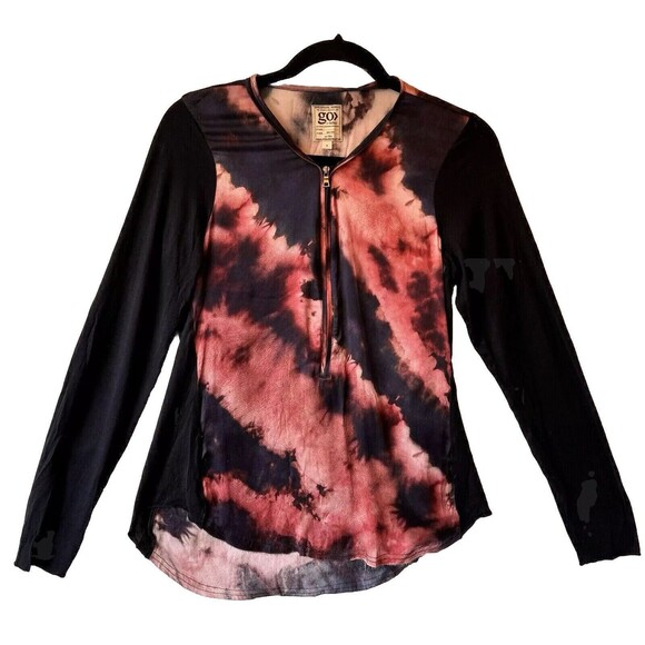 Go Silk Go Zippy Womens‎ Small Zip Front Long Sleeve Top Silk Blend Raw Hem Top - Picture 2 of 12